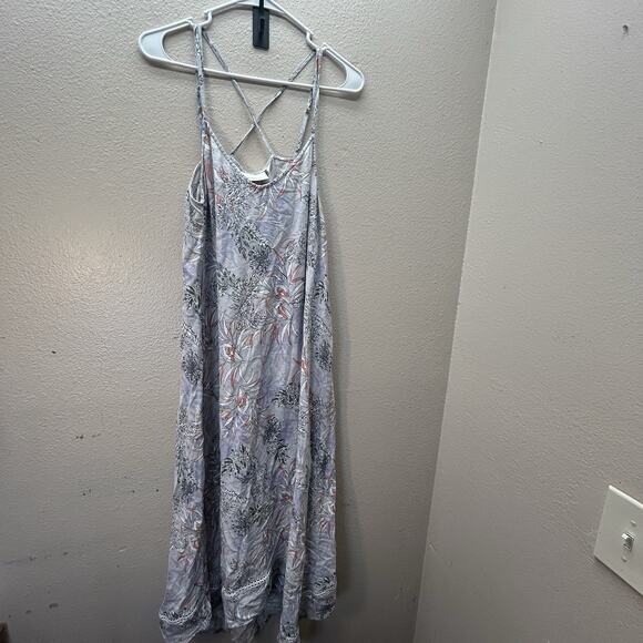 Cynthia Rowley Floral Midi Dress SZ S Handkerchief Hem Linen Blend Sundress - Picture 1 of 9